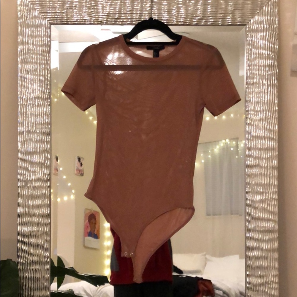 Mauve/Dark Dusty Pink Sheer Short Sleeve Bodysuit